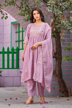 Pink Mal Chanderi Embroidered 3-Piece Kurta Set with Dupatta