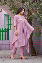Pink Mal Chanderi Embroidered 3-Piece Kurta Set with Dupatta