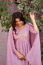 Pink Mal Chanderi Embroidered 3-Piece Kurta Set with Dupatta