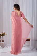 Luminous Pink Tissue Silk Saree with Embroidered Blouse