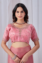Luminous Pink Tissue Silk Saree with Embroidered Blouse