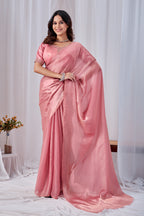 Luminous Pink Tissue Silk Saree with Embroidered Blouse