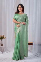 Luminous Rama Green Tissue Silk Saree with Embroidered Blouse