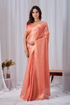 Luminous Peach Tissue Silk Saree with Embroidered Blouse