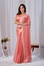 Luminous Peach Tissue Silk Saree with Embroidered Blouse
