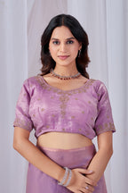 Luminous Lavender Tissue Silk Saree with Embroidered Blouse