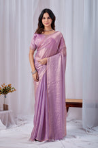 Luminous Lavender Tissue Silk Saree with Embroidered Blouse