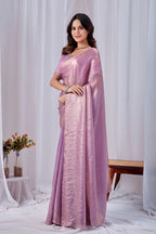 Luminous Lavender Tissue Silk Saree with Embroidered Blouse