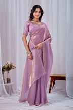 Luminous Lavender Tissue Silk Saree with Embroidered Blouse