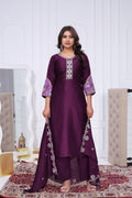Elegant Wine Purple Silk Salwar Suit Set with Floral Border Dupatta