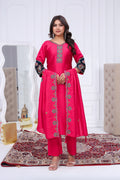 Elegant Rani Pink Silk Salwar Suit Set with Embroidered Yoke For Women