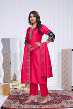 Elegant Rani Pink Silk Salwar Suit Set with Embroidered Yoke For Women