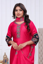 Elegant Rani Pink Silk Salwar Suit Set with Embroidered Yoke For Women