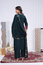 Elegant Rama Green Silk Salwar Suit Set with Contrast Embroidered Yoke For Women