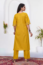 Elegant Mustard Yellow Silk Salwar Suit Set with Floral Embroidery For Women