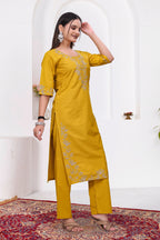 Elegant Mustard Yellow Silk Salwar Suit Set with Floral Embroidery For Women
