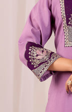 Elegant Lavender Silk Salwar Suit Set with Deep Purple Embroidered Yoke For Women
