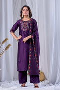 Royal Wine Designer Gaji Cotton Jalpari Heritage Embroidered Kurta Set with Dupatta | 3-Piece Festive Wear