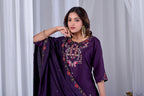 Royal Wine Designer Gaji Cotton Jalpari Heritage Embroidered Kurta Set with Dupatta | 3-Piece Festive Wear