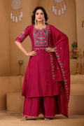 Rani Radiance Two-Tone Roman Silk Anarkali Kurta Set with Embroidery & Dupatta | Rani Radiance Festive Edition