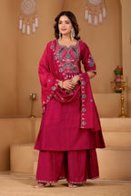 Rani Radiance Two-Tone Roman Silk Anarkali Kurta Set with Embroidery & Dupatta | Rani Radiance Festive Edition