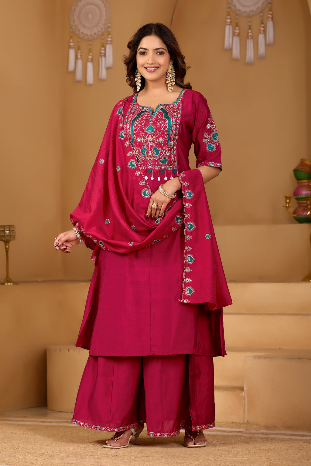 Rani Radiance Two-Tone Roman Silk Anarkali Kurta Set with Embroidery & Dupatta | Rani Radiance Festive Edition