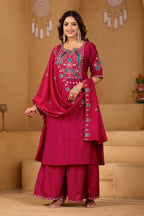 Rani Radiance Two-Tone Roman Silk Anarkali Kurta Set with Embroidery & Dupatta | Rani Radiance Festive Edition