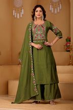 Mehendi Majesty Two-Tone Roman Silk Anarkali Kurta Set with Embroidery & Dupatta | Mehendi Majesty Festive Edition