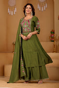 Mehendi Majesty Two-Tone Roman Silk Anarkali Kurta Set with Embroidery & Dupatta | Mehendi Majesty Festive Edition