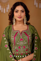 Mehendi Majesty Two-Tone Roman Silk Anarkali Kurta Set with Embroidery & Dupatta | Mehendi Majesty Festive Edition