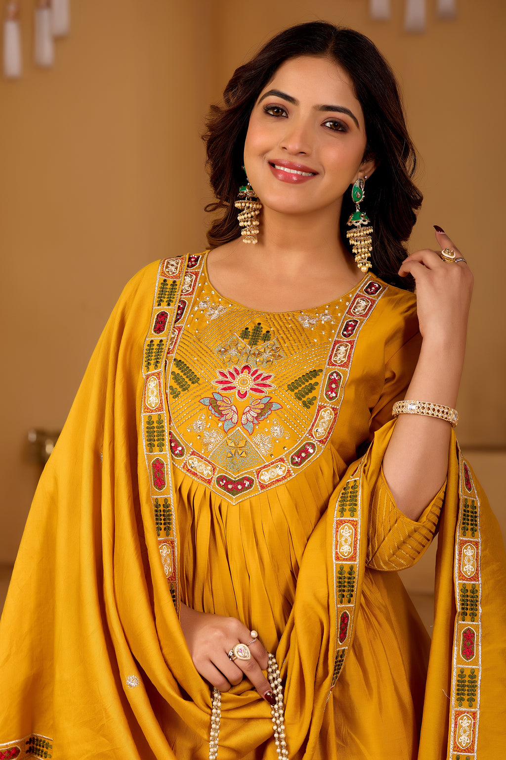 Mustard Gold Roman Silk Intricate Embroidery Kurta Set with Dupatta | 3-Piece Festive Wear