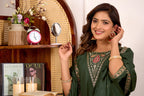 Hunter Green Roman Silk Trangle Embroidered Kurta Set with Dupatta for Women | 3-Piece Festive Wear
