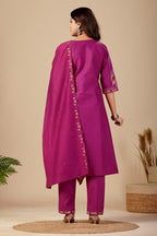 Elegant Magenta Silk Salwar Suit Set with Embroidered Neckline