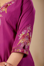 Elegant Magenta Silk Salwar Suit Set with Embroidered Neckline
