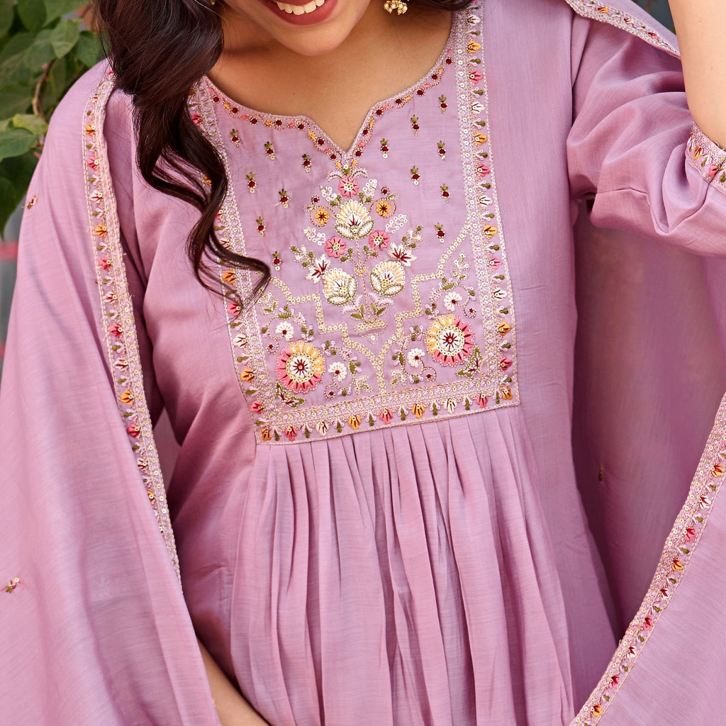 Pink Mal Chanderi Embroidered 3-Piece Kurta Set with Dupatta