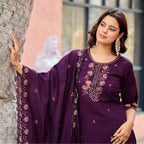 Mayura | Roman Silk Peacock Embroidered Kurta Palazzo Set with Dupatta Purple