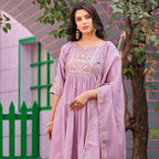 Pink Mal Chanderi Embroidered 3-Piece Kurta Set with Dupatta