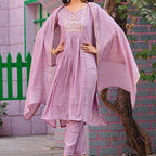 Pink Mal Chanderi Embroidered 3-Piece Kurta Set with Dupatta