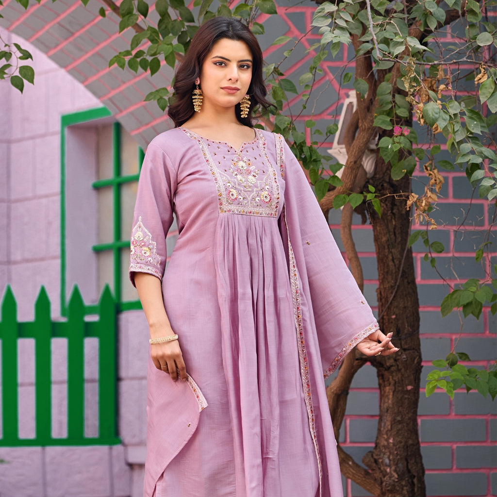 Pink Mal Chanderi Embroidered 3-Piece Kurta Set with Dupatta