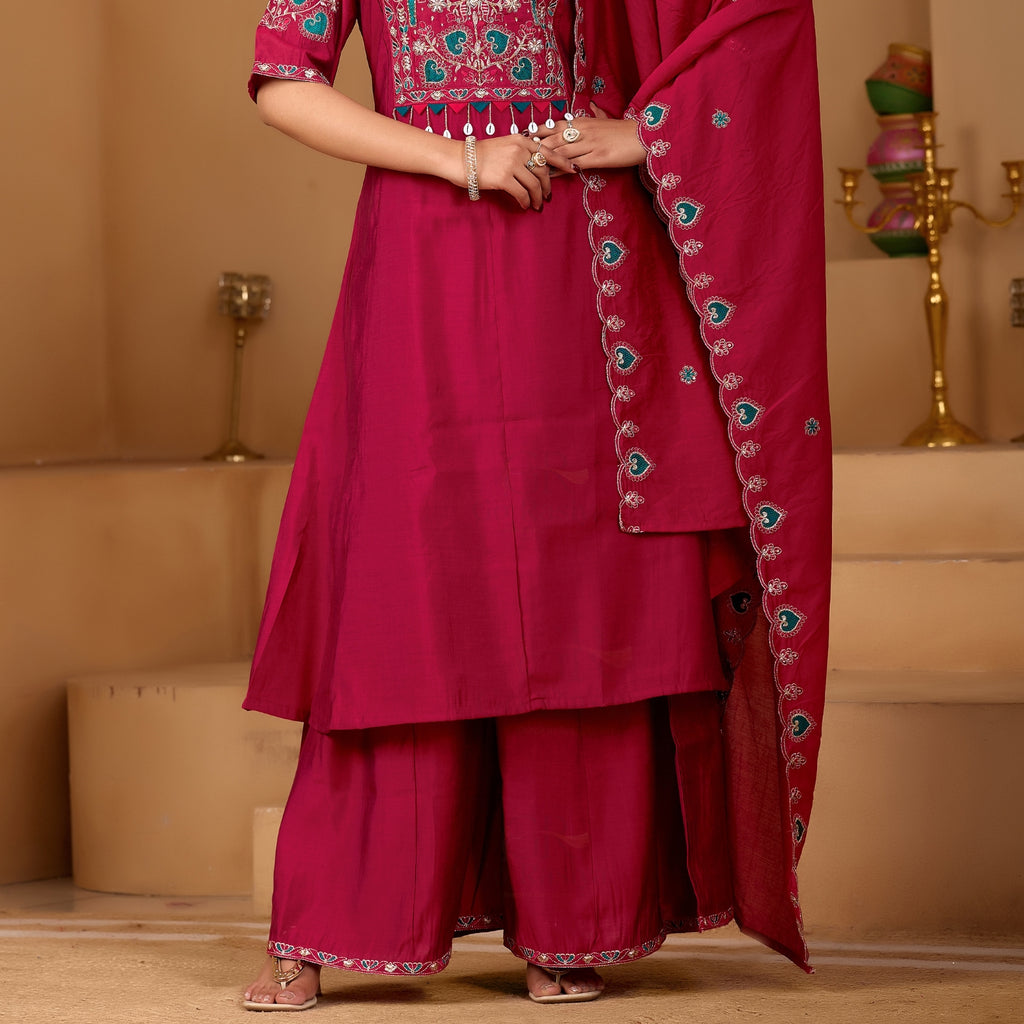 Rani Radiance Two-Tone Roman Silk Anarkali Kurta Set with Embroidery & Dupatta | Rani Radiance Festive Edition
