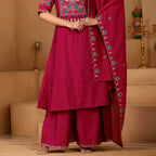 Rani Radiance Two-Tone Roman Silk Anarkali Kurta Set with Embroidery & Dupatta | Rani Radiance Festive Edition