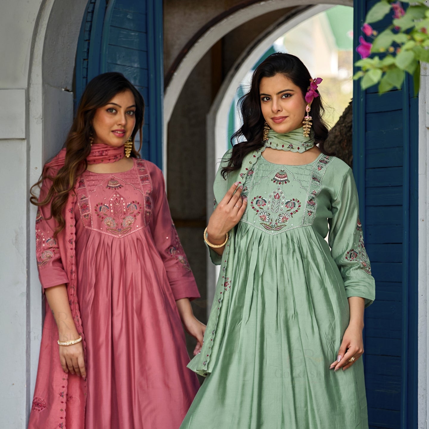 Rose Pink Roman Silk Intricate Embroidery Kurta Palazzo Set with Dupatta