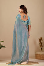 Luminous Rama Blue Tissue Silk Saree with Sequins Embroidered Blouse