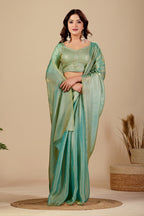 Shimmering Rama Green Tissue Silk Saree with Sequins Embroidered Blouse