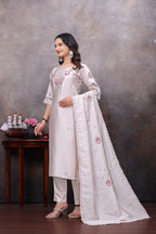 Ivory Embroidered Kurta Pant With Dupatta Set For Women