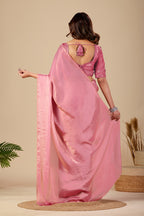 Luminous Pink Tissue Silk Saree with Sequins Embroidered Blouse