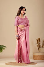 Luminous Pink Tissue Silk Saree with Sequins Embroidered Blouse
