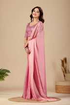 Peach Pink Tissue Silk Saree with Sequins Embroidered Blouse | Wedding & Party Wear Saree for Women | Go Rasiya