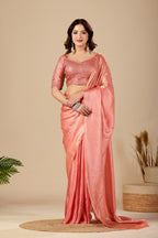 Shimmering Peach Tissue Silk Saree with Sequins Embroidered Blouse