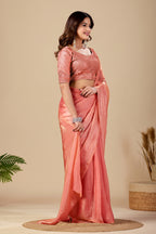 Shimmering Peach Tissue Silk Saree with Sequins Embroidered Blouse